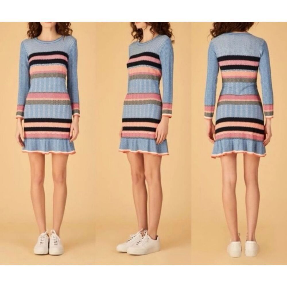 NWOT Tanya Taylor Beta Knit Dress Striped Bodycon Long Sleeve Midi Dress Women's